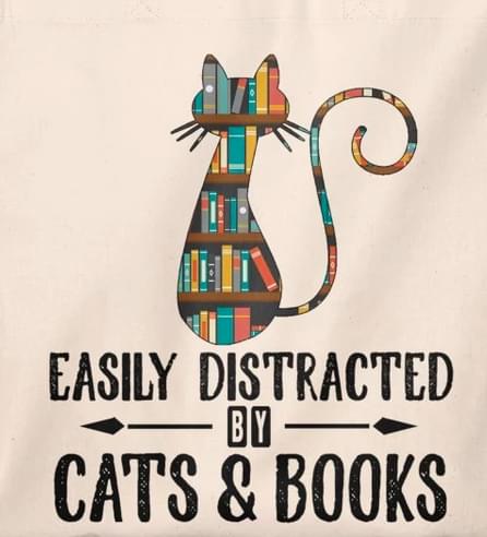 Easily Distracted By Cats & Books Bookshelf Knowledge Shirt