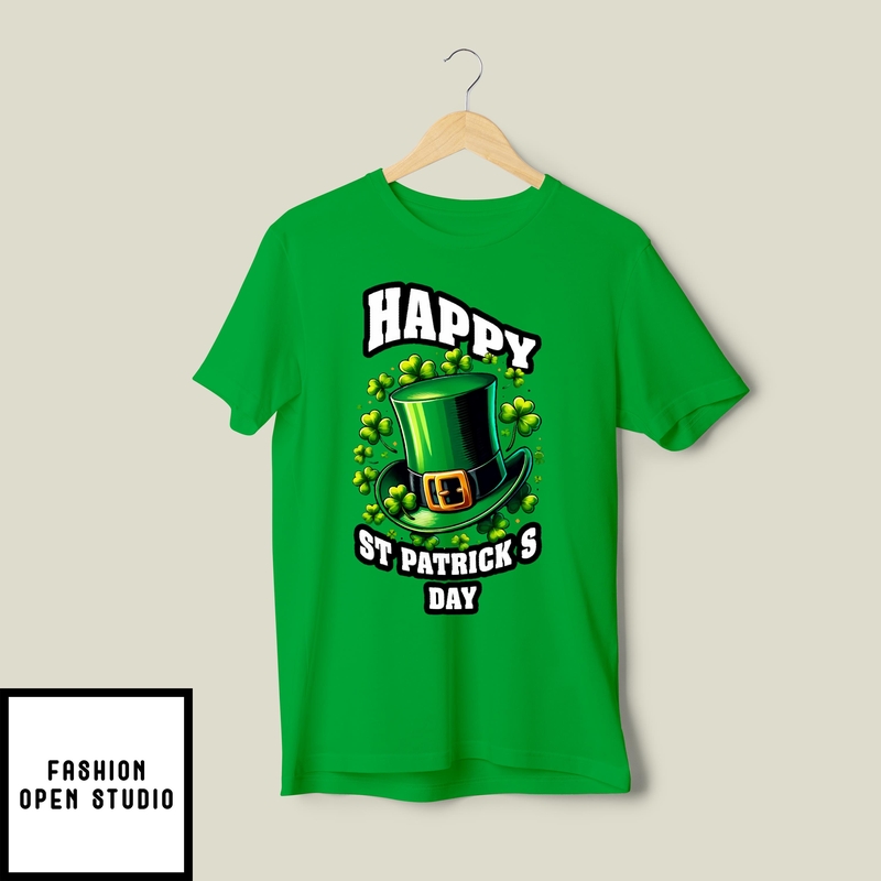 Emerald Green St. Patrick’s Day Top Hat & Shamrocks T-shirt