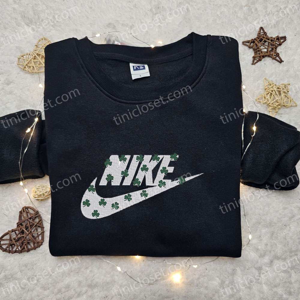 Four-leaf Clovers X Nike Embroidered Sweatshirt, Patrick’s Day Embroidered Sweatshirt, Custom Embroidered Hoodie