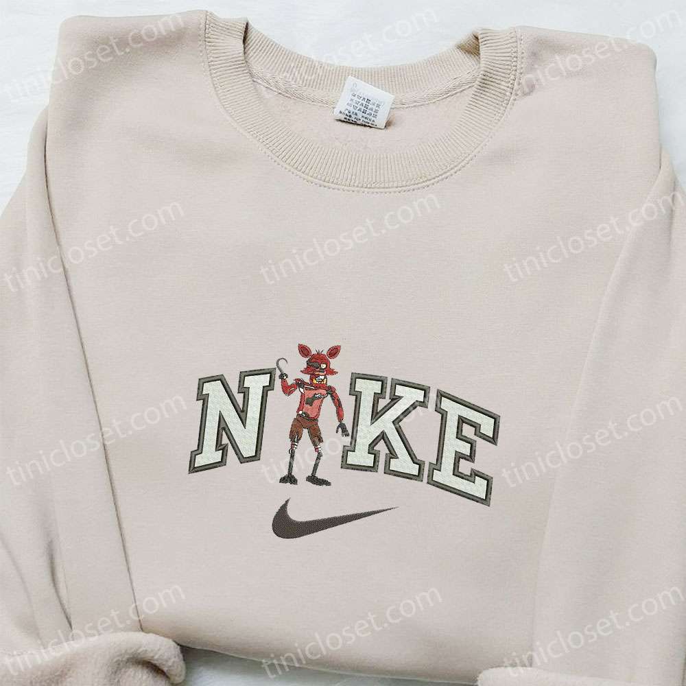 Foxy Five Nights At Freddy’s X Nike Embroidered Shirt, Video Game Characters Embroidered Hoodie, Nike Inspired Embroidered Sweatshirt