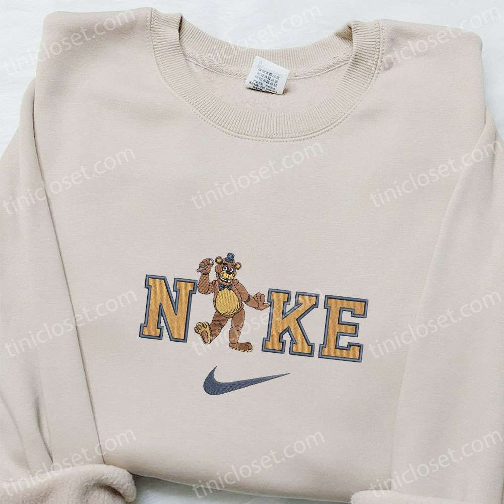 Freddy Fazbear Five Nights At Freddy’s X Nike Embroidered Shirt, Video Game Characters Embroidered Hoodie, Nike Inspired Embroidered Sweatshirt
