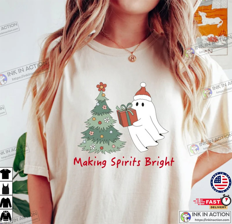 Funny Christmas Shirt, Merry Christmas Shirt, Women’s Christmas Shirt, Cute Ghost Christmas Tee