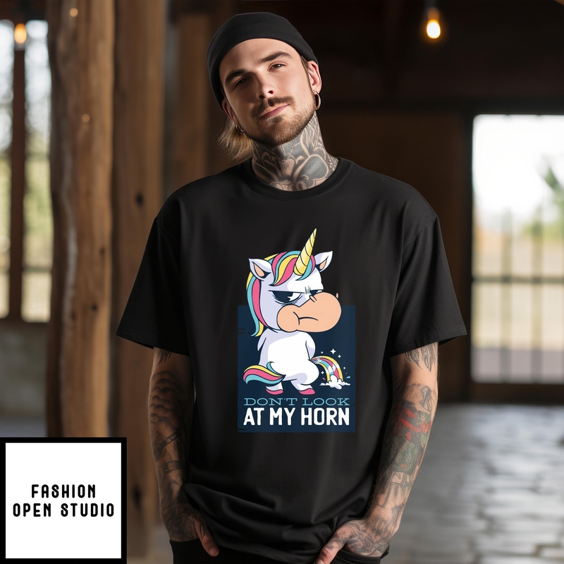 Funny Cute Unicorn Don’t Look At My Horn Figure T-shirt