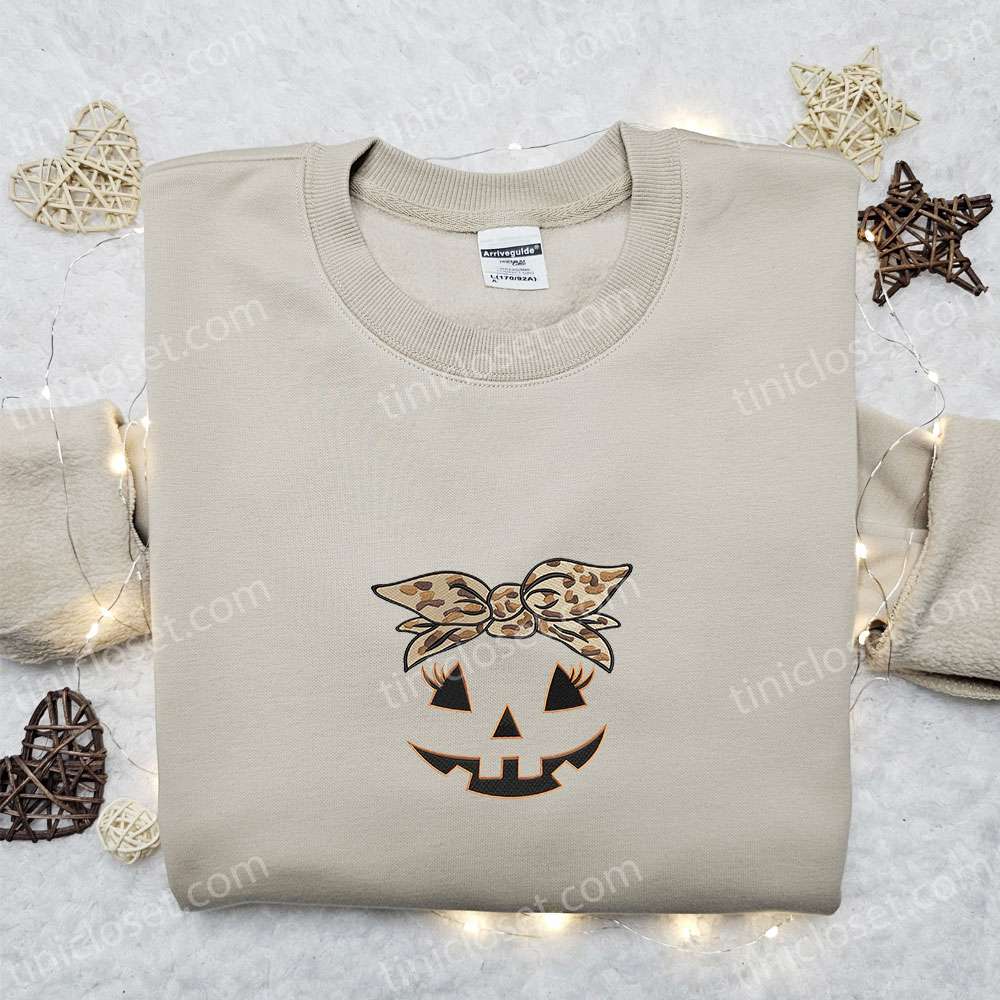 Girl Jack O’ Lantern Face Embroidered Sweatshirt, Halloween Embroidered Hoodie, Best Gift Ideas For Family
