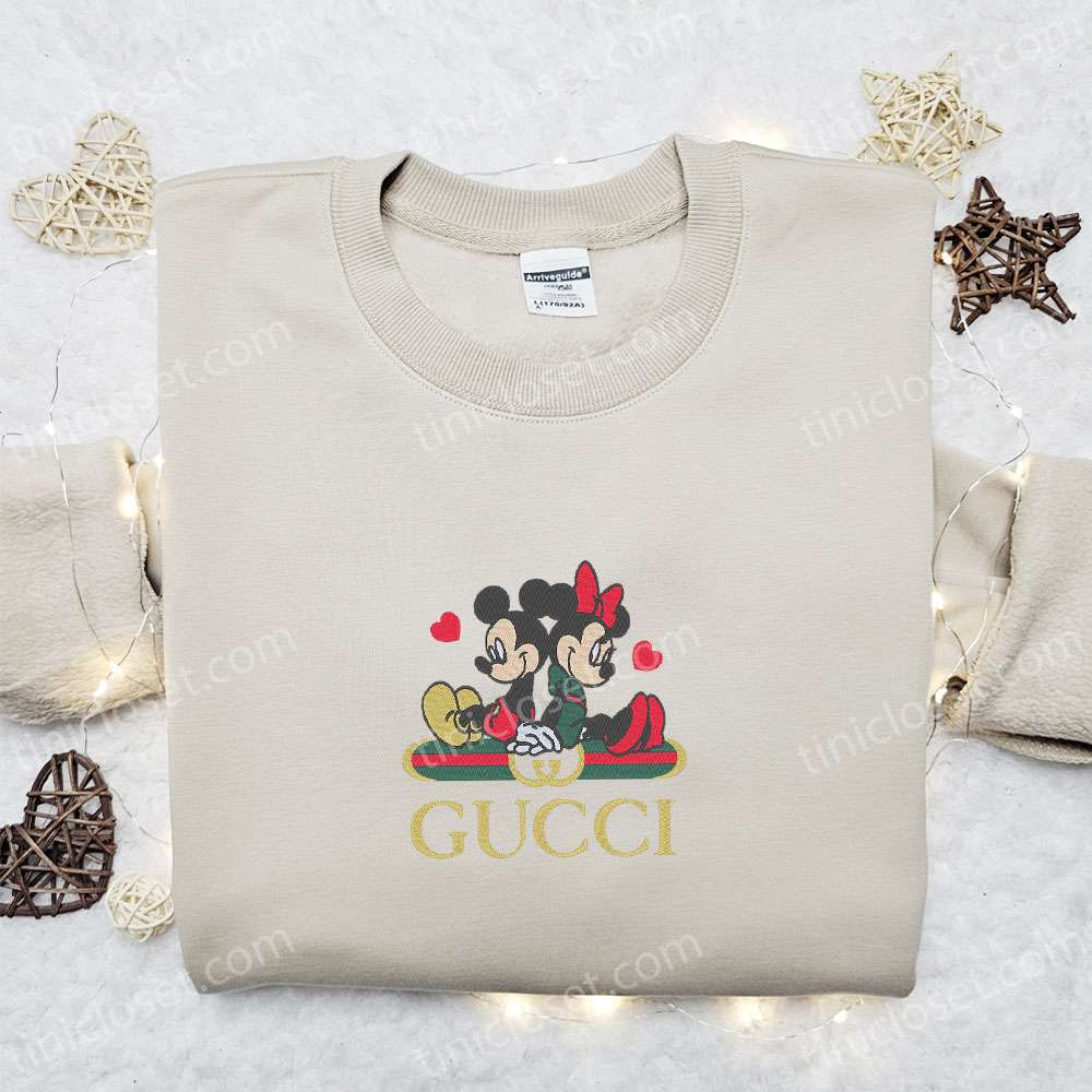 Gucci Valentines Mickey Minnie Embroidered Shirt, Disney Characters Embroidered Shirt, Best Valentine’s Day Gift Ideas