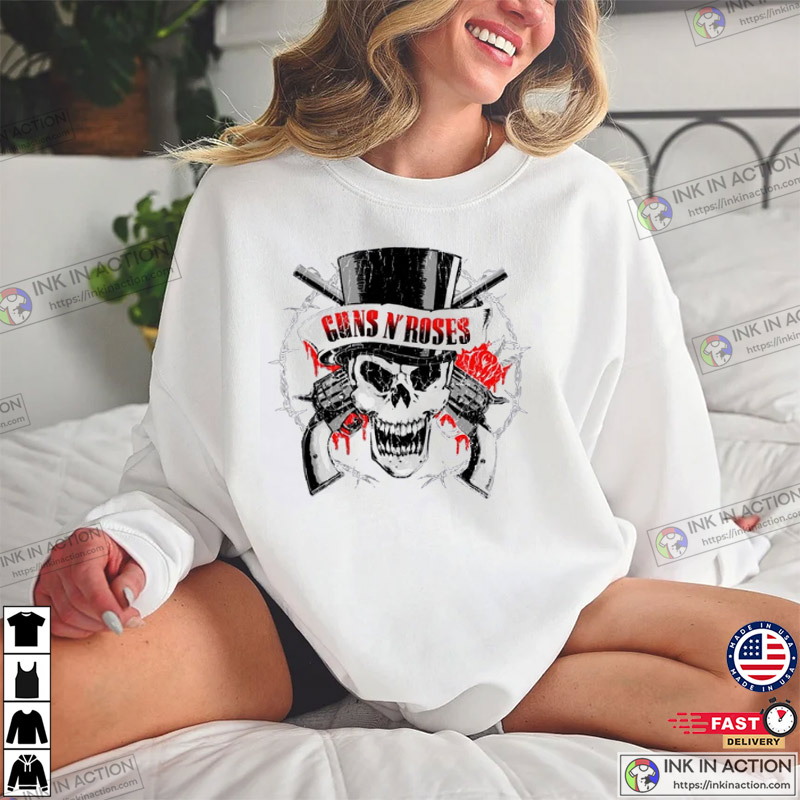 Guns N’ Roses Skull Guns T-shirt, White Heavy Metal T-shirt