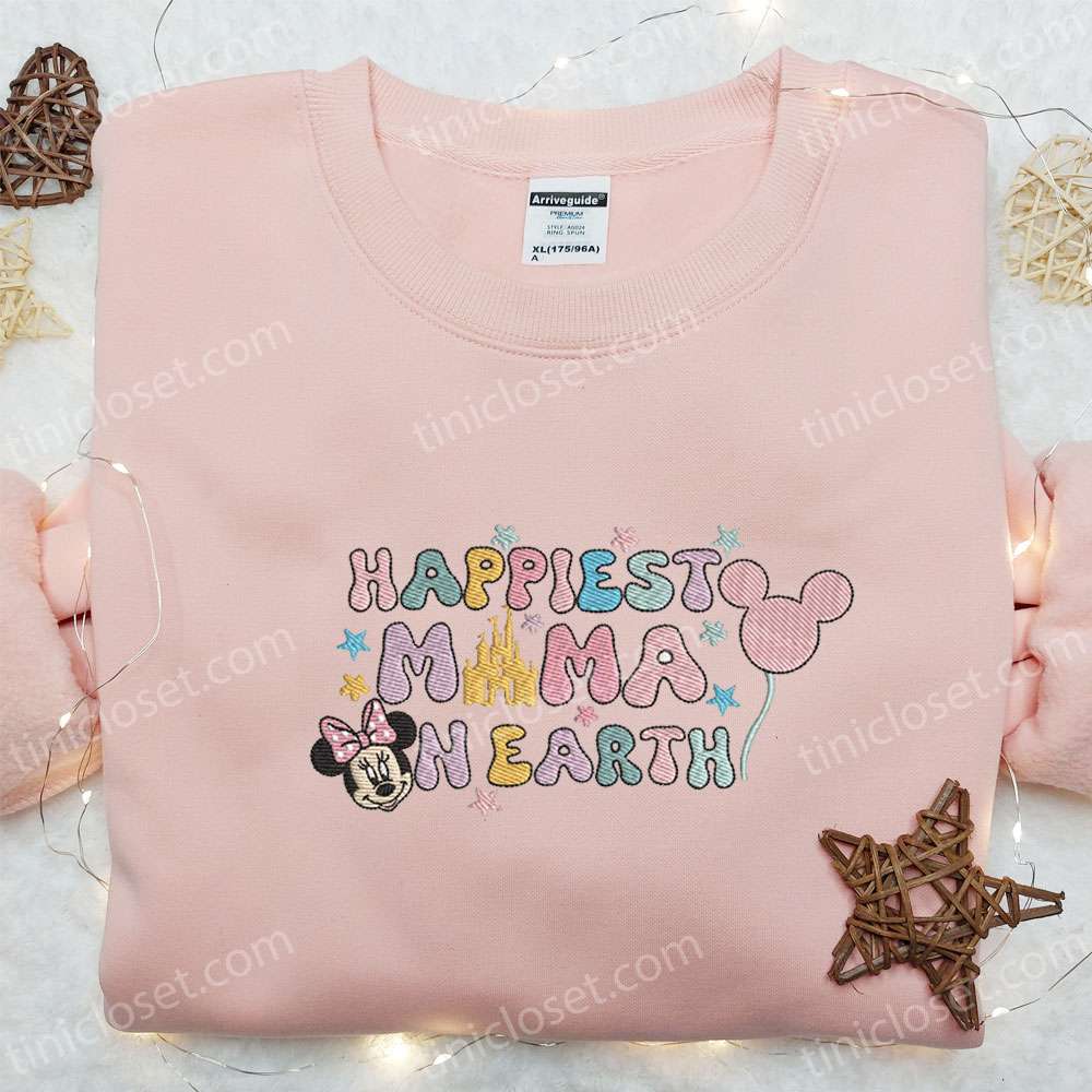 Happiest Mama On Earth Embroidered Shirt, Disney Characters Embroidered Hoodie, Mother’s Day Gift Idea
