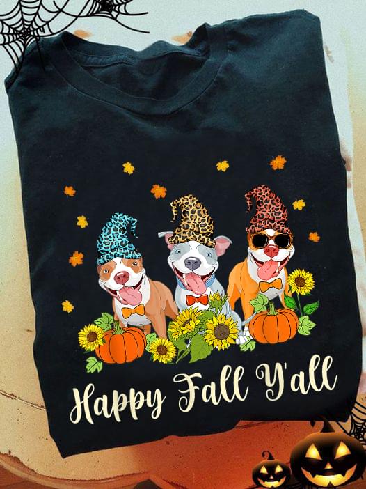 Happy Fall Y'all Dogs Bull Pumpkins Shirt