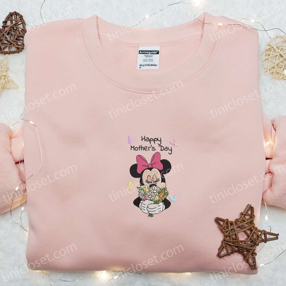 Happy Mother’s Day Minnie Flowers Embroidered Shirt, Disney Characters Embroidered Hoodie, Best Mother’s Day Gift Idea