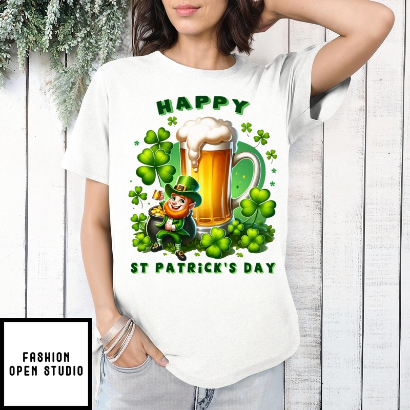Happy St. Patrick’s Day Leprechaun & Shamrock T-shirt