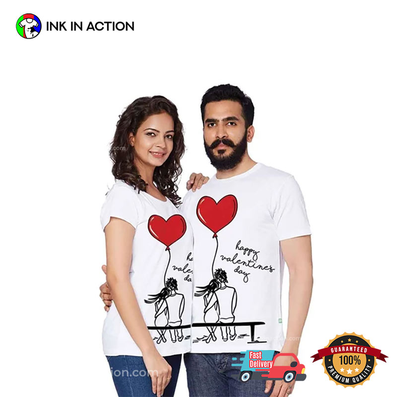 Happy Valentine’s Day Love Heart Balloon Couple T-shirt
