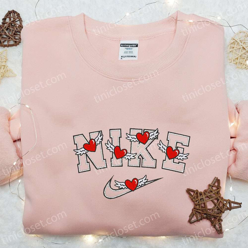 Heart Wings X Nike Embroidered Hoodie, Nike Inspired Embroidered Shirt, Best Valentine’s Day Gift Ideas