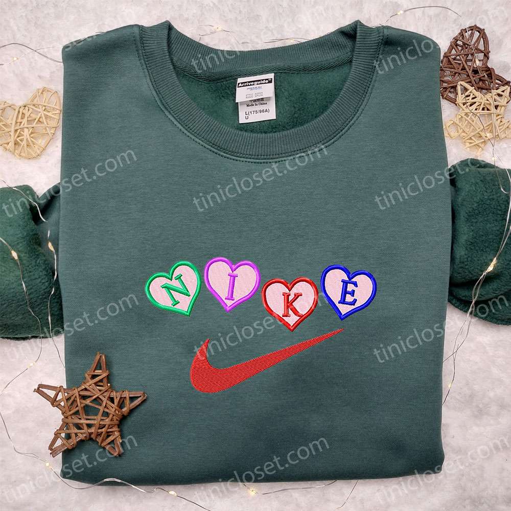 Heart X Nike Embroidered Sweatshirt, Valentine Embroidered Shirt, Best Valentine’s Day Gift Ideas