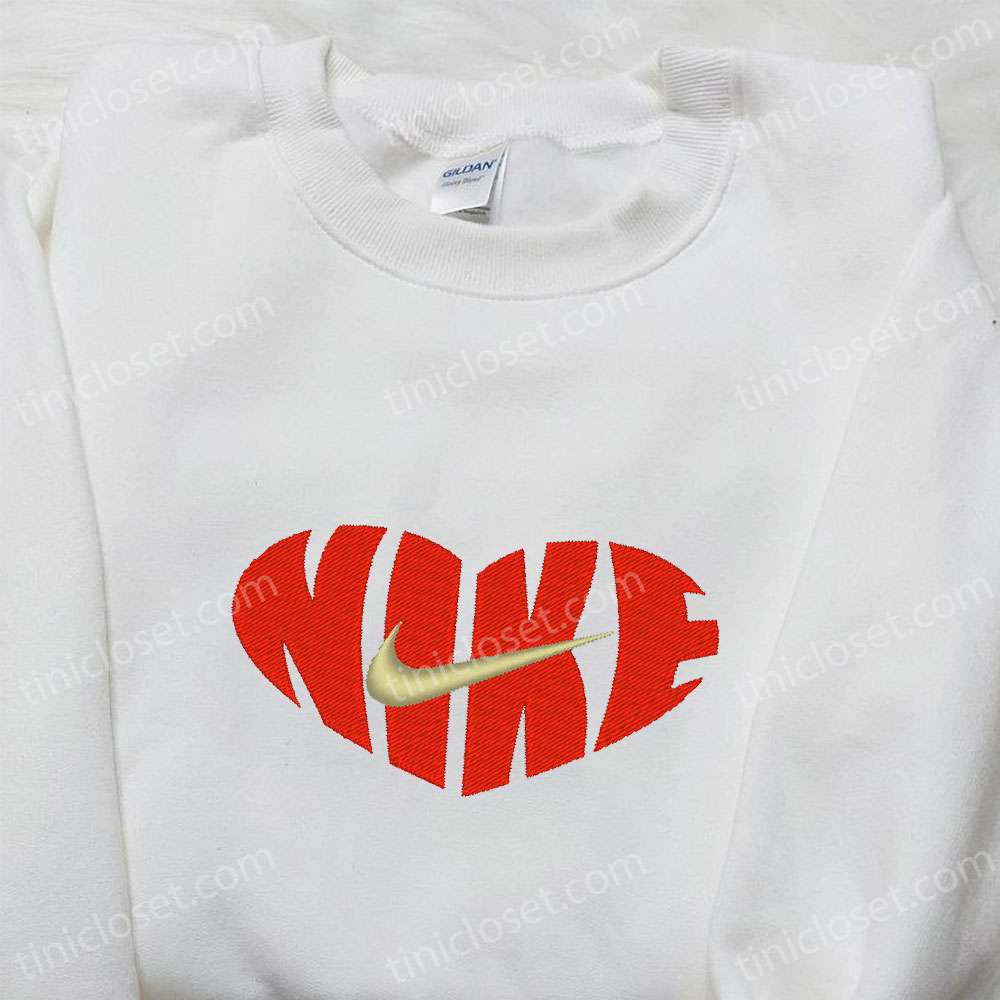 Heart X Nike Embroidered Tshirt, Nike Inspired Embroidered Shirt, Best Valentine’s Day Gift Ideas