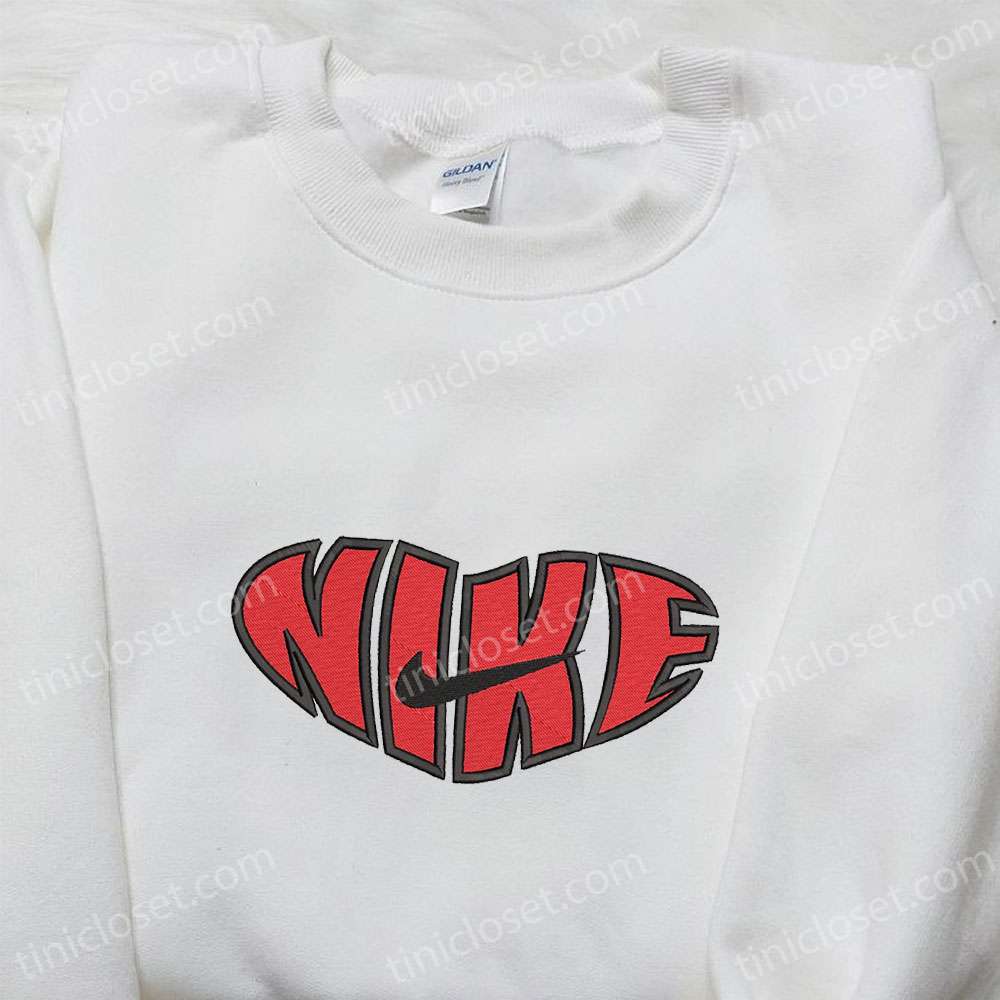 Heart X Nike Swoosh Embroidered Sweatshirt, Nike Inspired Embroidered Shirt, Best Valentine’s Day Gift Ideas
