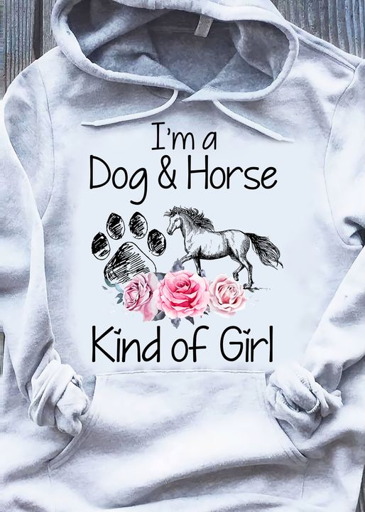 I'm A Dog & Horse Kind Of Girl Dog Footprint Horse Flowers Shirt