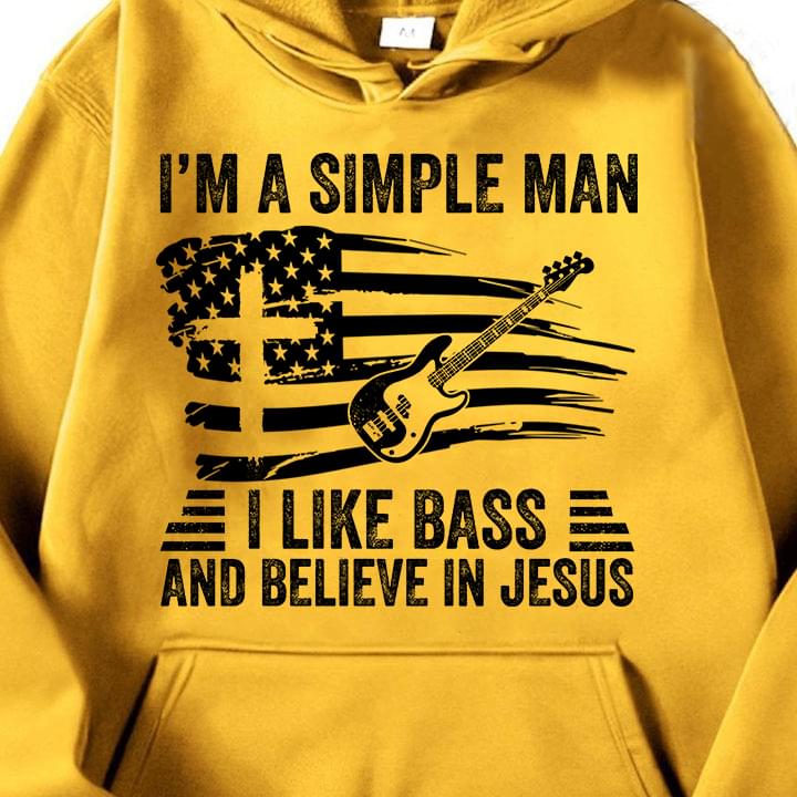 I'm A Simple Man I Like Bass And Believe In Jesus Guitar Flag Of America Shirt