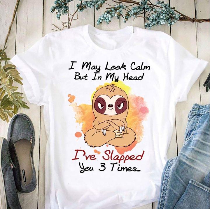 I May Look Calm But In My Head I've Slapped You 3 Times Cartoon Sloth Shirt