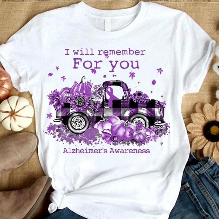 I Will Remember For You Alzheimer's Awareness Purple Pumpkin Flowers Car Shirt