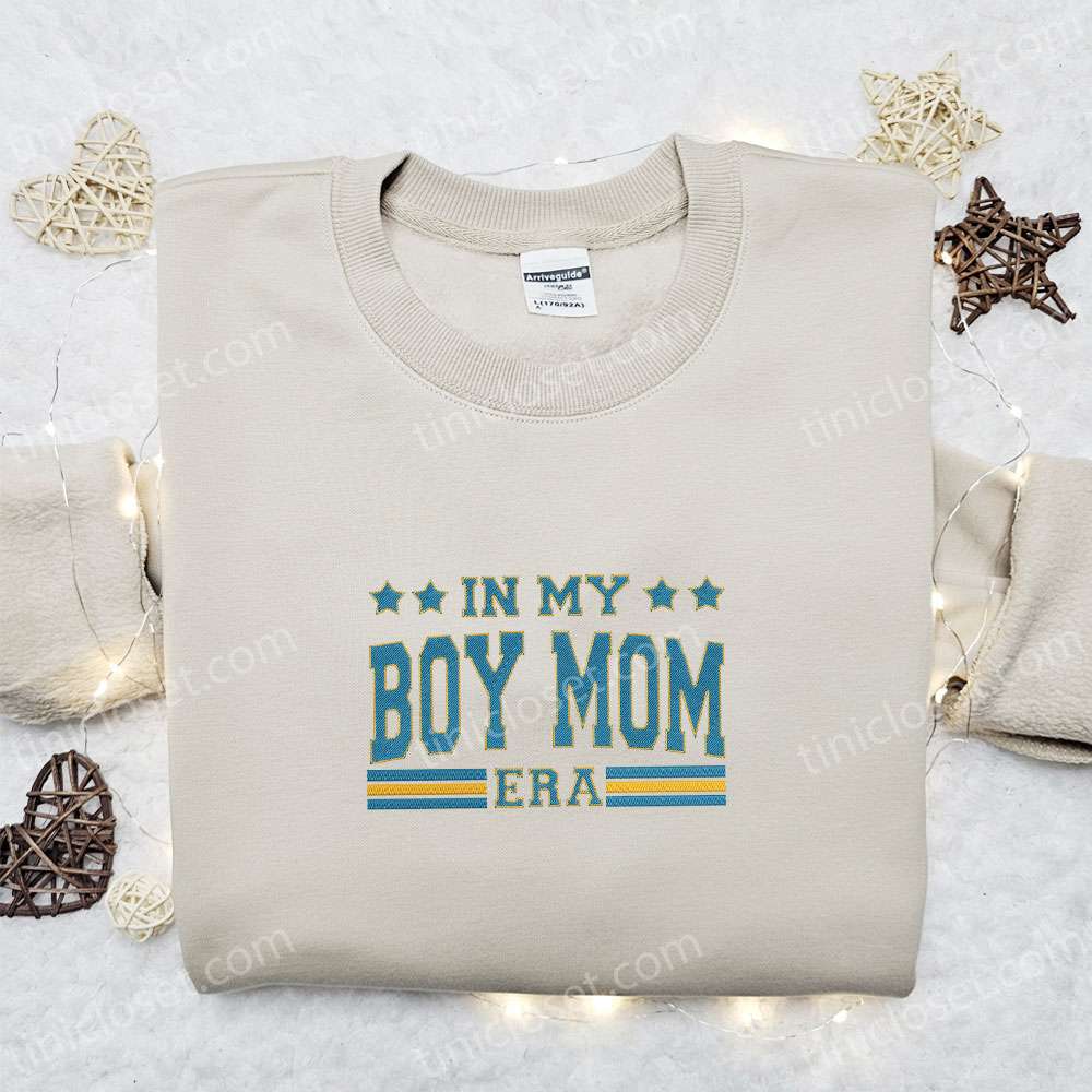 In My Boy Mom Era Embroidered Shirt, Mother’s Day Embroidered Hoodie, Best Gift For Family