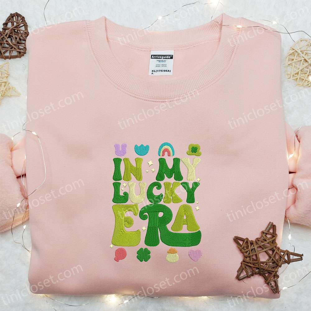 In My Lucky Era Embroidered Shirt, Saint Patrick’s Day Embroidered Hoodie, Best Holiday Gift Idea