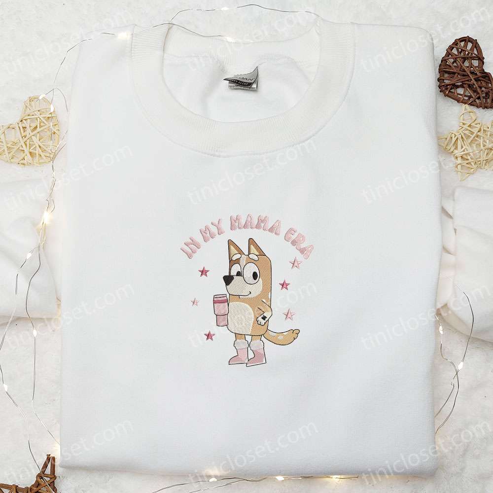 In My Mama Era Chilli Heeler Embroidered Shirt, Bluey Cartoon Embroidered Hoodie, Best Mother’s Day Gift Idea