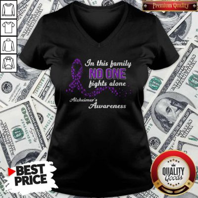 In This Family No One Fights Alone Alzheimer's Awareness V-neck