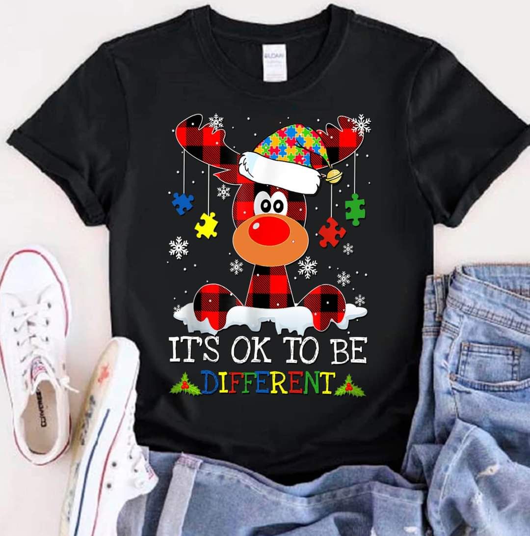 It's Ok To Be Different Autism Reindeer Support Christmas Shirt