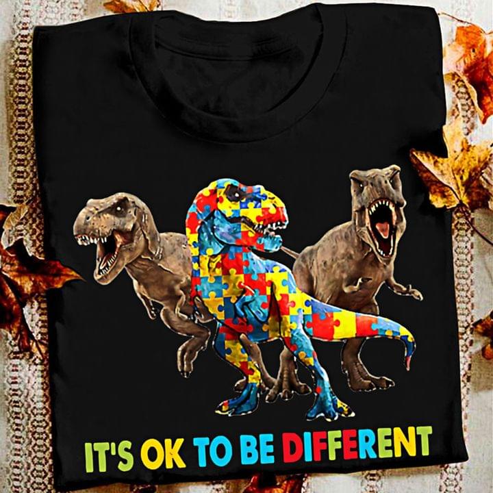It's Ok To Be Different Ribbons Dinosaurs Autism Shirt