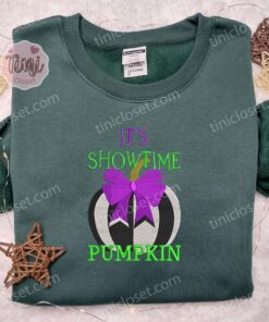It’s Showtime Pumpkin Beetlejuice Coquette Bow Halloween Embroidered Shirt