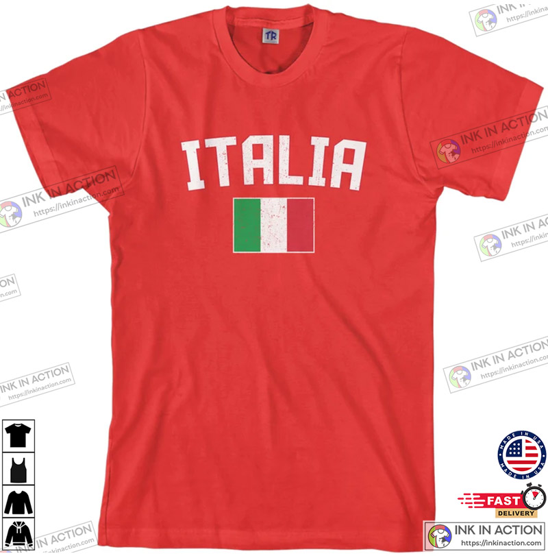 Italia Flag Men’s T-shirt, Italy National Team European Football, Italian Soccer Mediterranean Rome Republic