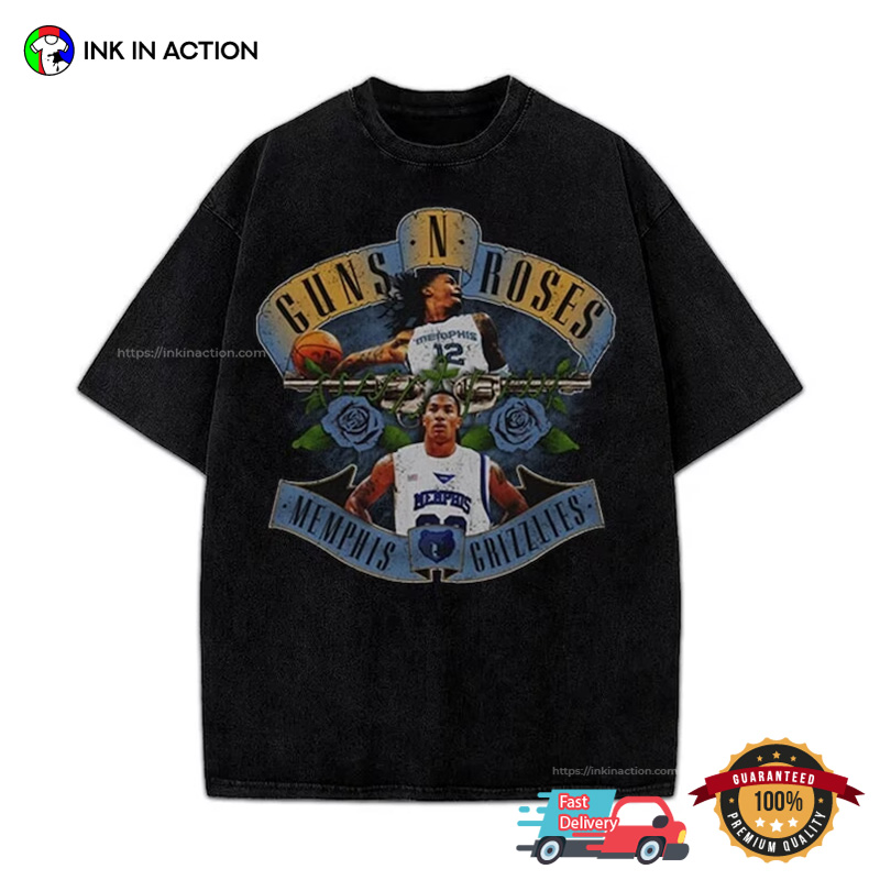 Ja Morant & Derrick Rose Guns N Roses Vintage Memphis Grizzlies T-shirt, Vancouver Grizzlies Basketball Merch