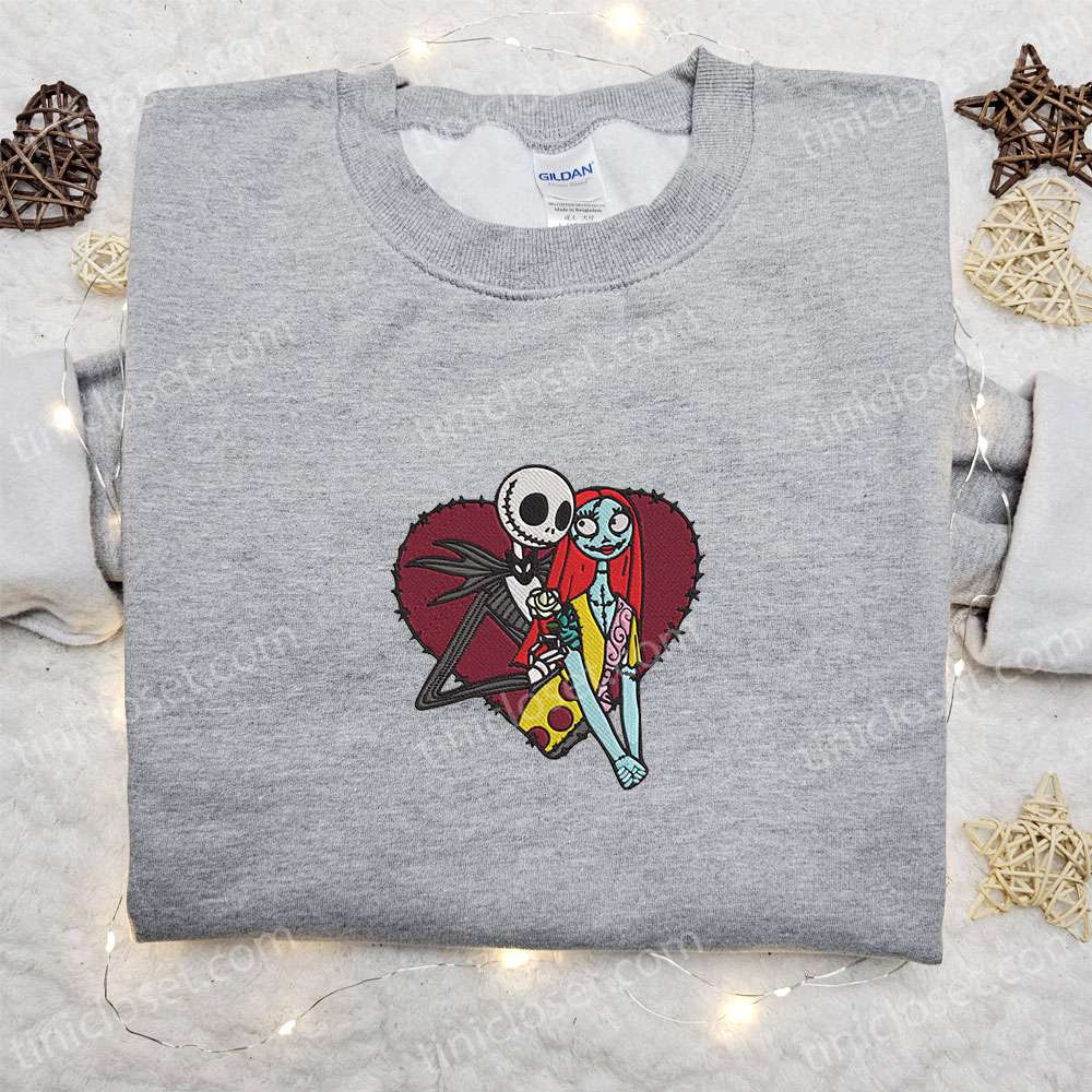 Jack And Sally Heart Embroidered Sweatshirt, Valentine’s Day Embroidered Shirt, Best Christmas Gift Ideas