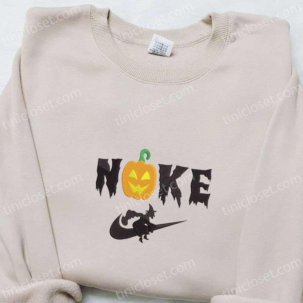 Jack O’ Lantern And Witch X Nike Embroidered Shirt, Halloween Embroidered Hoodie, Best Gifts For Family