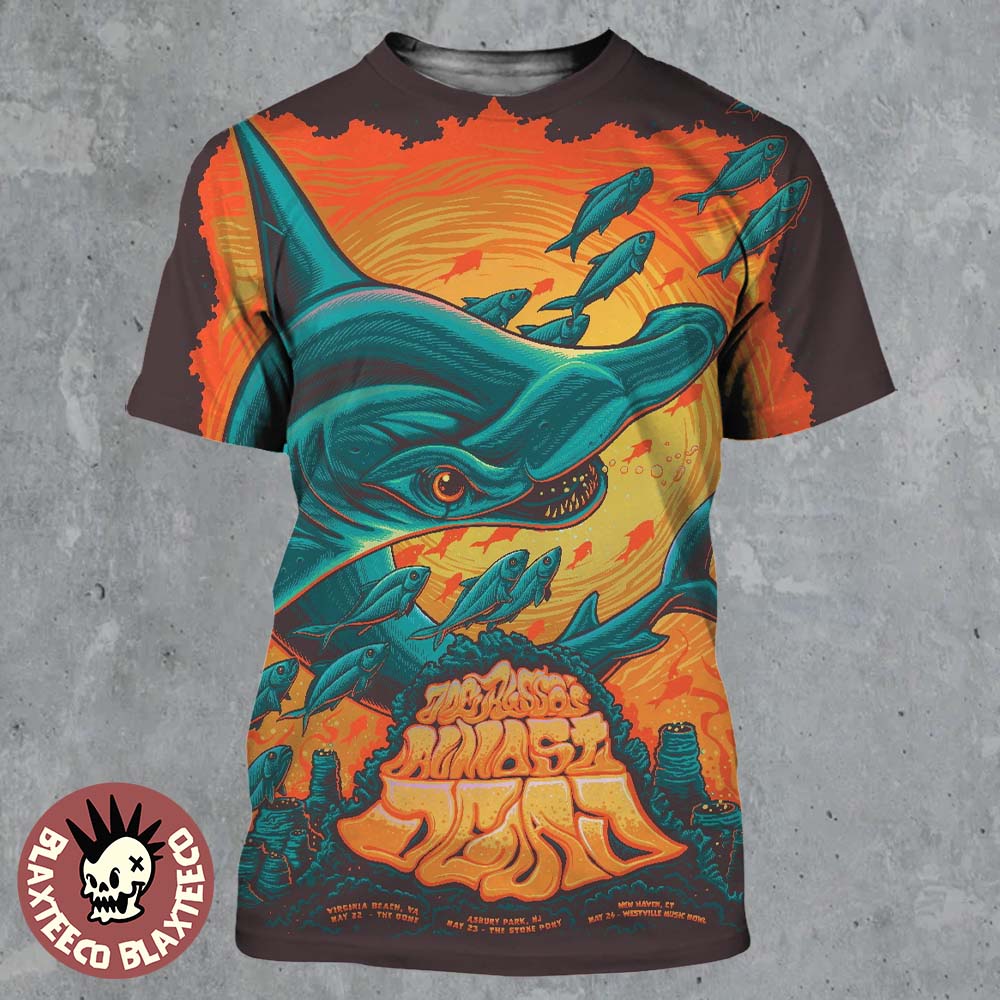 Joe Russo’s Almost Dead Gig Poster For Virginia Beach Va At The Dome On May 22 Asbury Park Nj At Stone Pony On May 23 And New Haven Ct At Westville On May 24 2025 Hammerhead Shark Art 3d Shirt