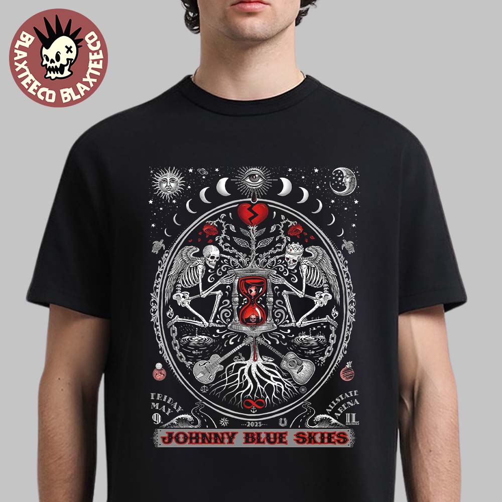 Johnny Blue Skies Gig Poster For Show At Allstate Arena In Rosemont Illinois On May 9 2025 The Dead Don’t Die Guitar Guy Unisex T-shirt