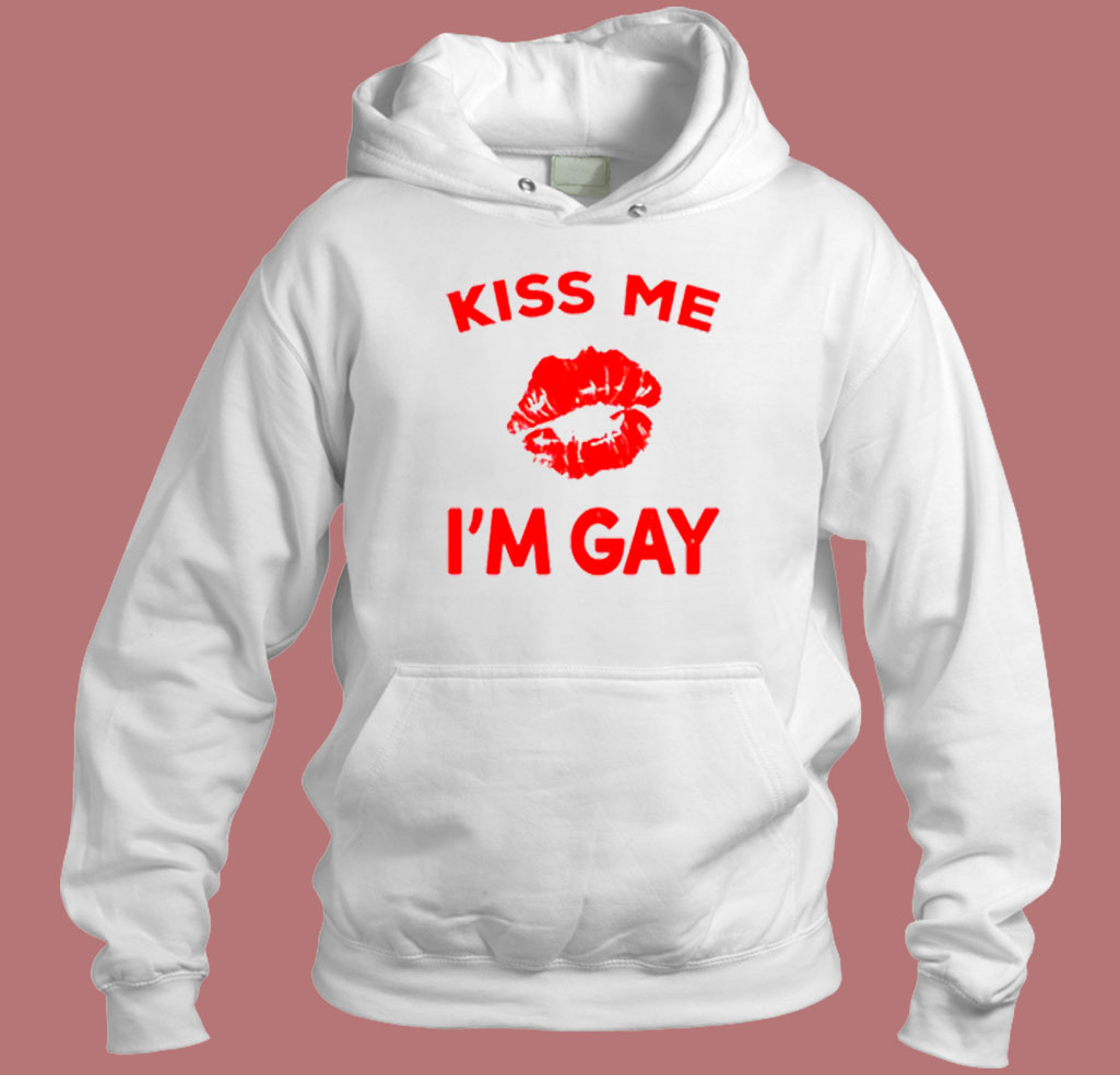 Kiss Me I'm Gay Birthday Lgbt Night Out Party Celebration 80s Hoodie