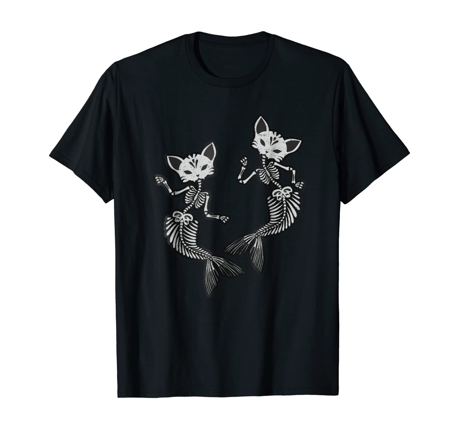 Kitty Cat Mermaid Skeleton T Shirt Halloween Fantasy Tshirt