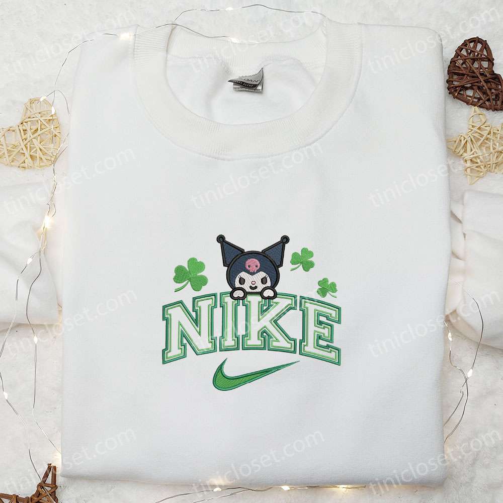 Kuromi Shamrock X Nike Embroidered Shirt, Anime Embroidered Hoodie, Best Saint Patrick’s Day Gift Idea