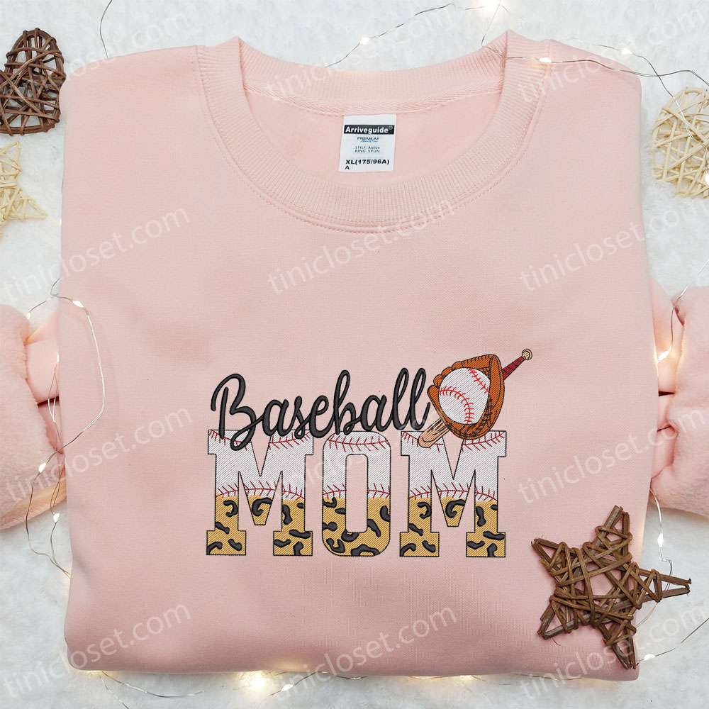 Leopard Baseball Mum Embroidered Shirt, Mother’s Day Embroidered Hoodie, Best Gift For Mom
