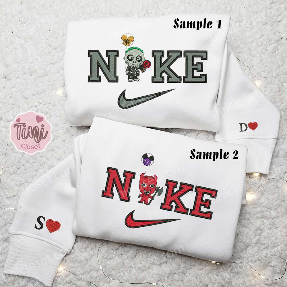 Lock And Barrel The Nightmare Before Christmas X Nike Couple Embroidered Shirt, Halloween Embroidered Hoodie, Valentine’s Day Embroidered Sweatshirt