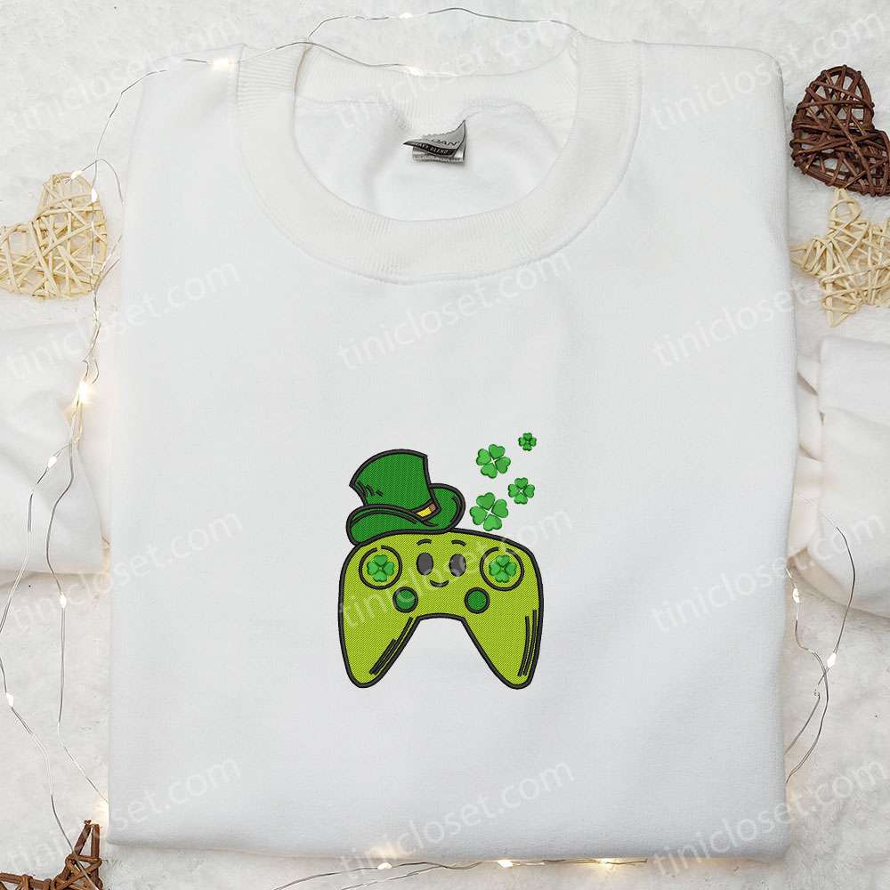 Lucky Game Controller Embroidered Shirt, Saint Patrick’s Day Embroidered Hoodie, Best Holiday Gift Ideas