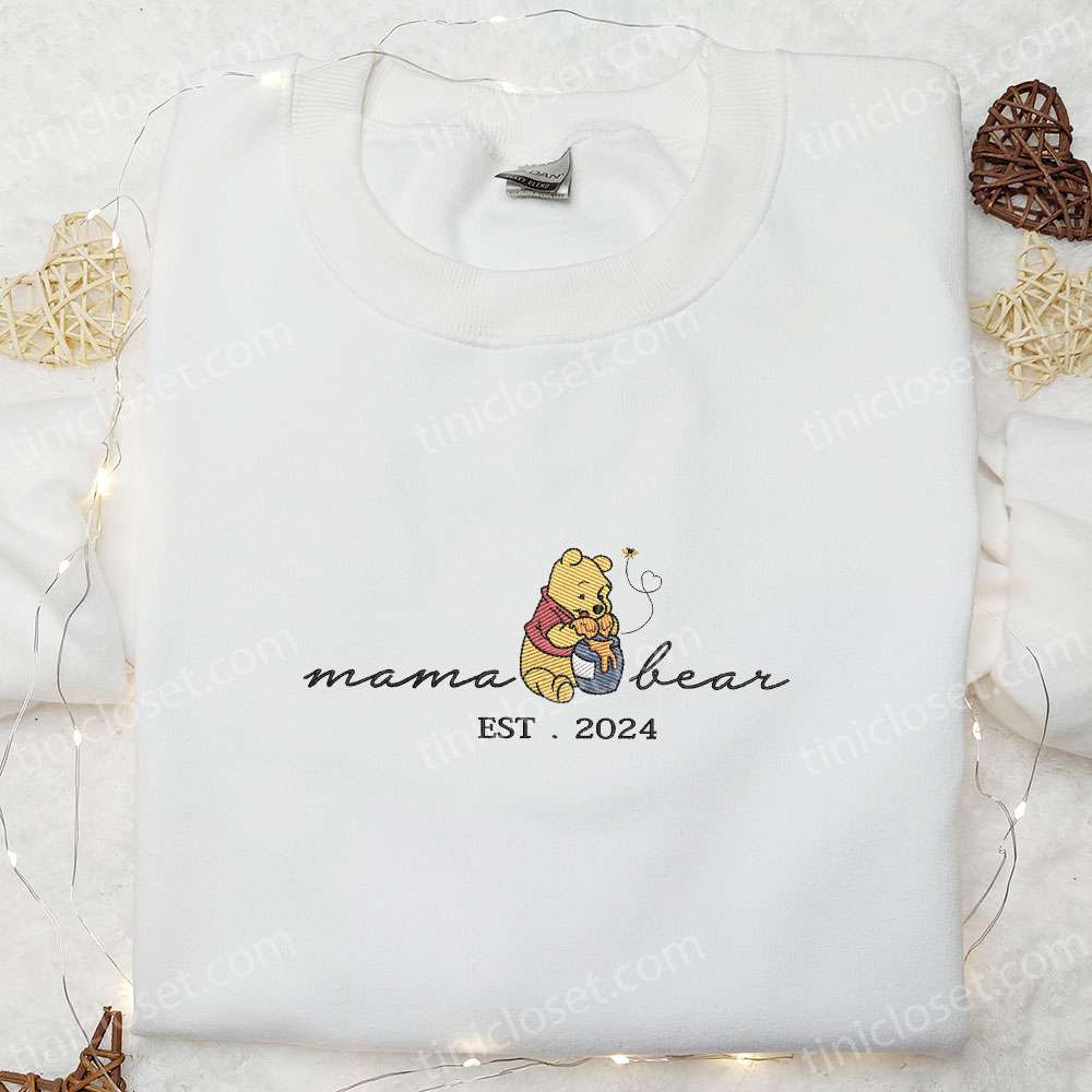 Mama Bear Est 2024 Embroidered Shirt, Mother’s Day Embroidered Hoodie, Best Gift For Mom