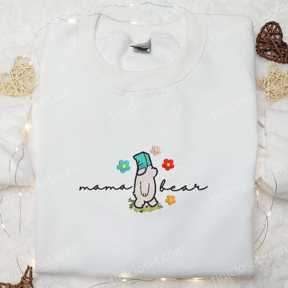 Mama Bear Flowers Embroidered Shirt, Mother’s Day Embroidered Hoodie, Best Gift For Mom