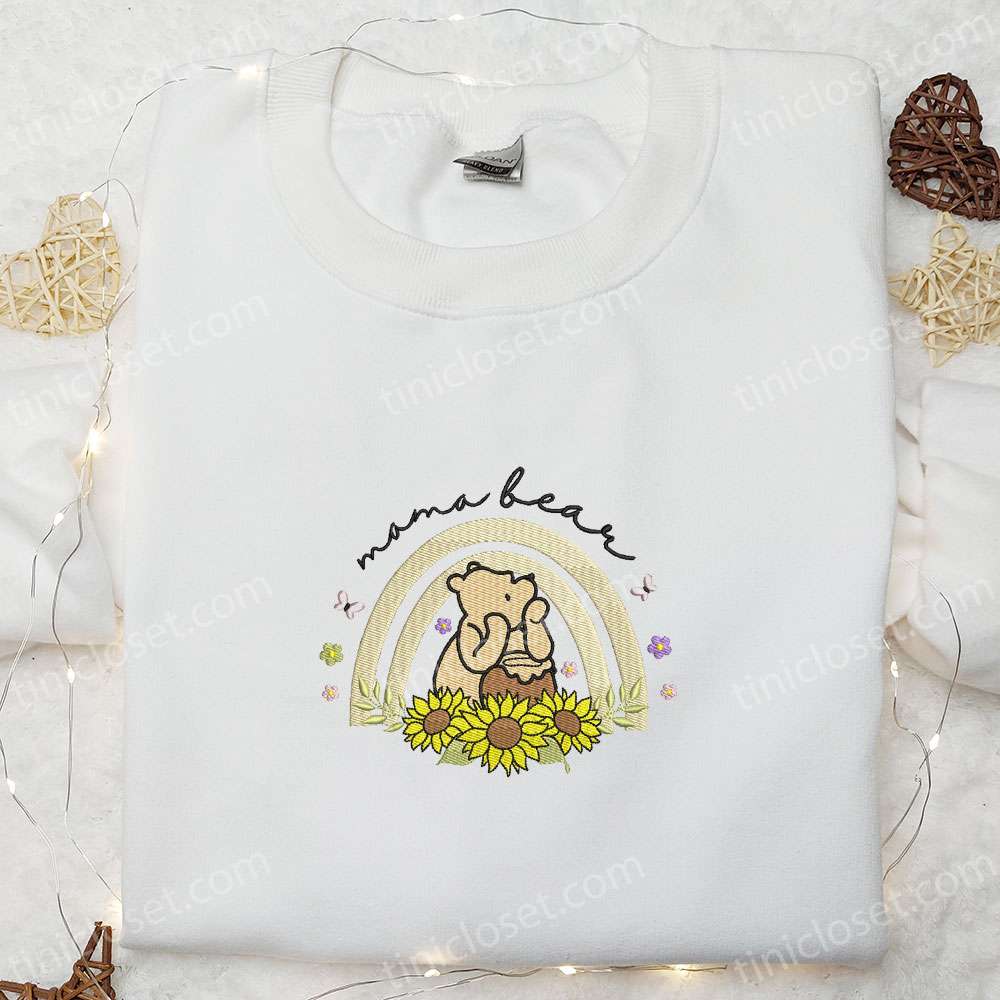 Mama Bear Sunflower Rainbow Embroidered Shirt, Mother’s Day Embroidered Hoodie, Best Gift For Mom