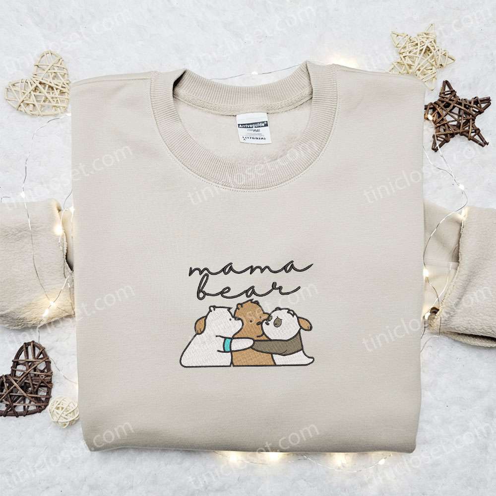 Mama Bear We Bare Bears Embroidered Shirt, Mother’s Day Embroidered Hoodie, Best Gift For Mom