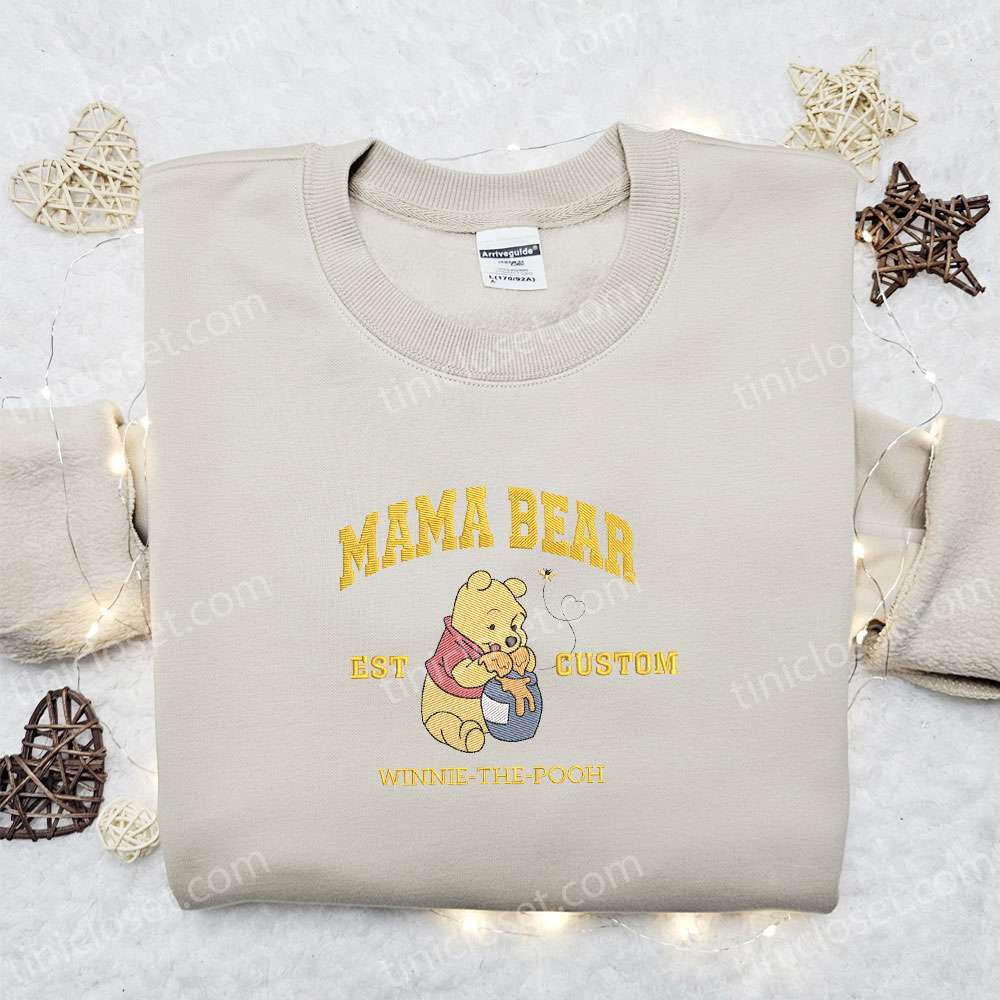 Mama Bear Winnie The Pooh Embroidered Shirt, Disney Embroidered Shirt, Best Mother’s Day Gift Ideas