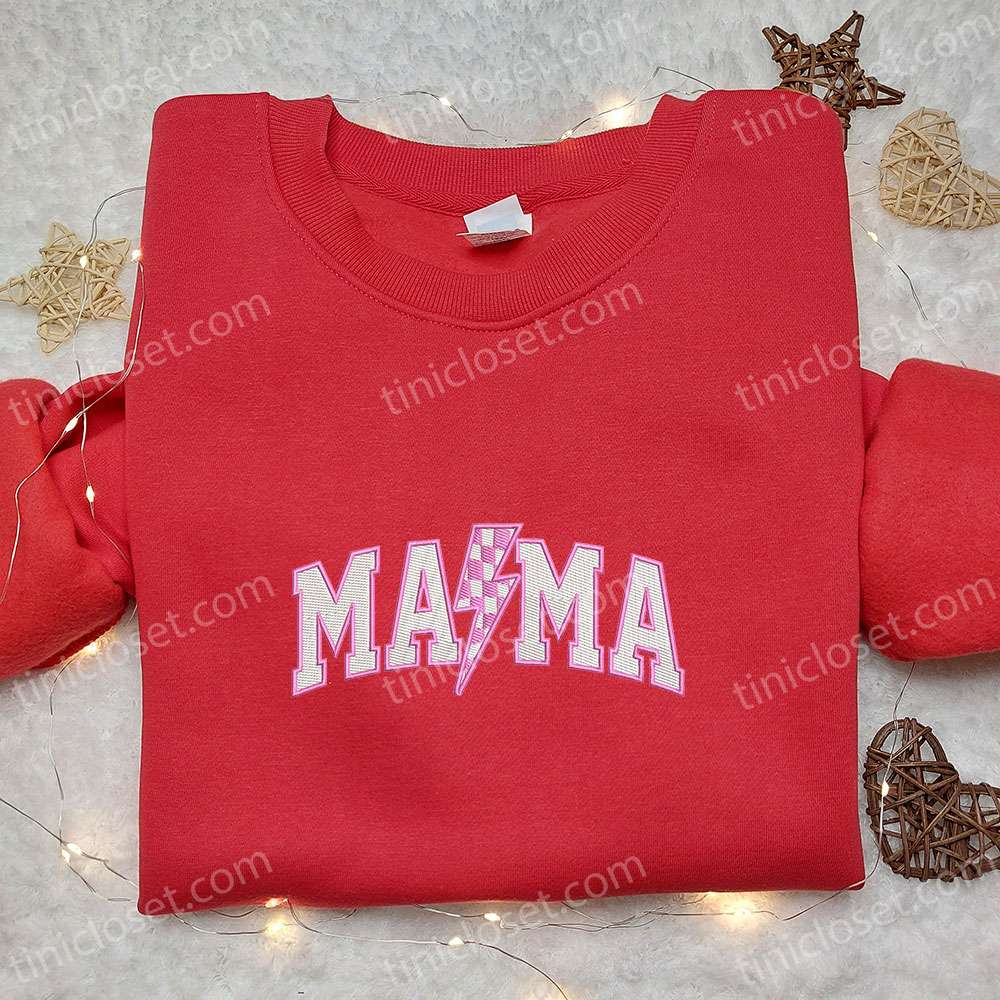 Mama Checkered Thunderbolt Embroidered Shirt, Mother’s Day Embroidered Hoodie, Best Gift For Mom