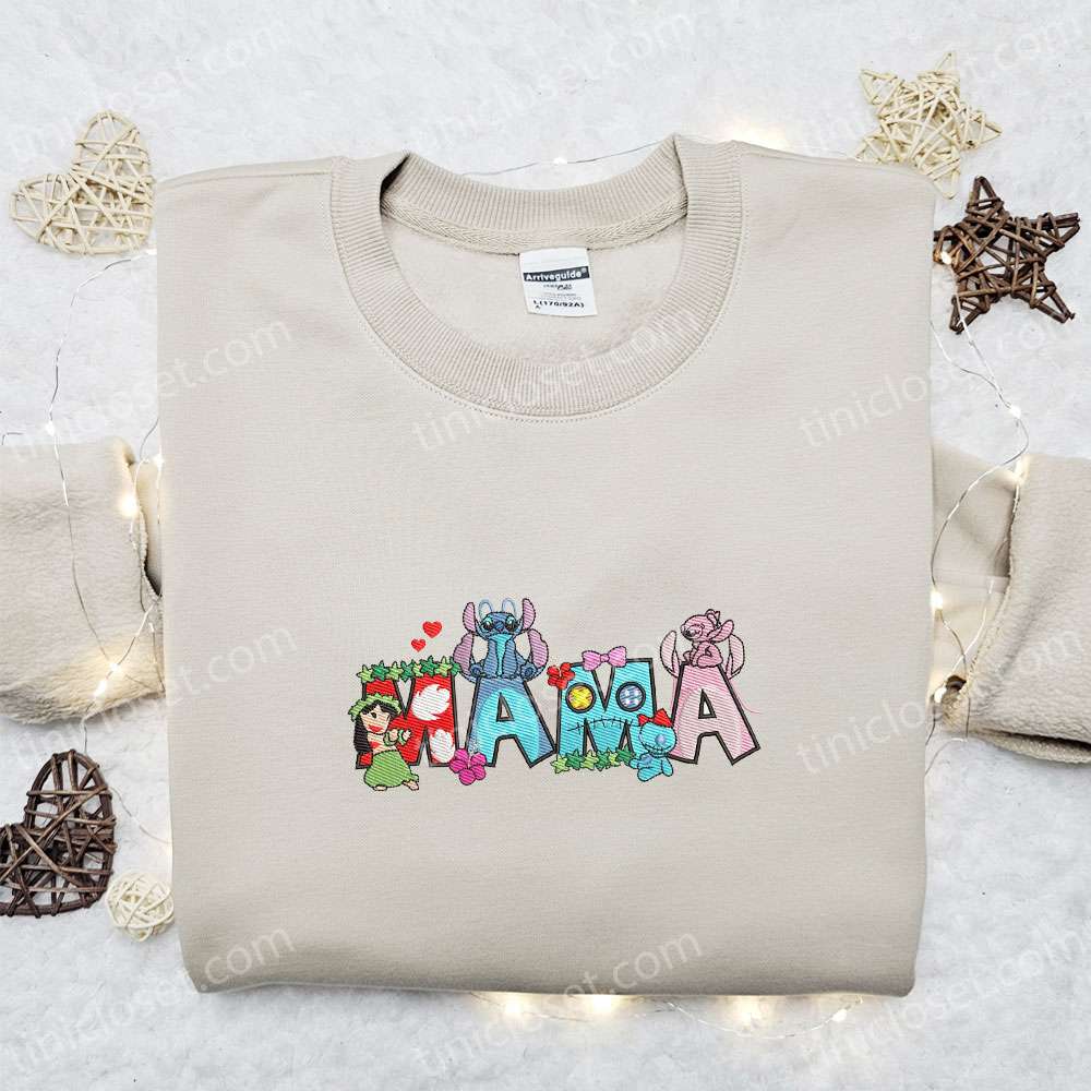 Mama Lilo And Stitch Embroidered Shirt, Disney Characters Embroidered Hoodie, Best Mother’s Day Gift Idea