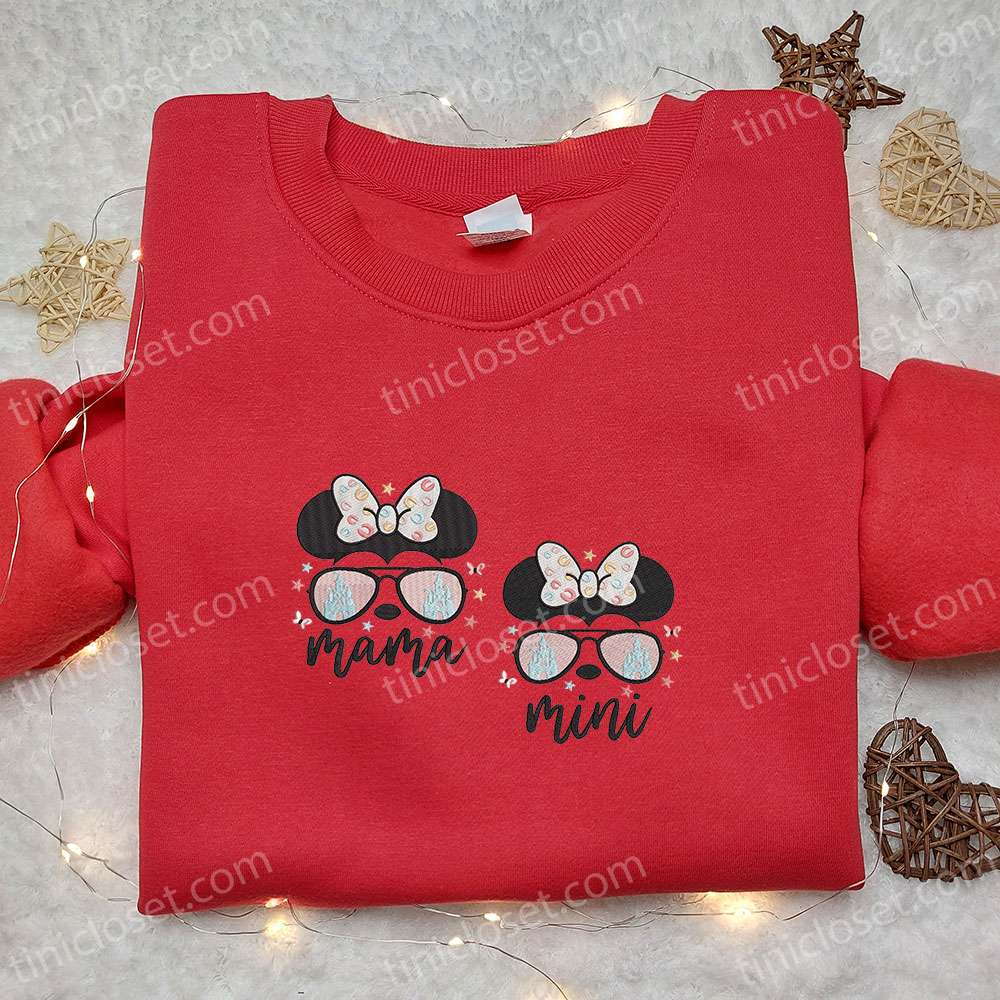 Mama Mini Minnie Mouse Embroidered Shirt, Disney Characters Embroidered Hoodie, Mother’s Day Gift Idea